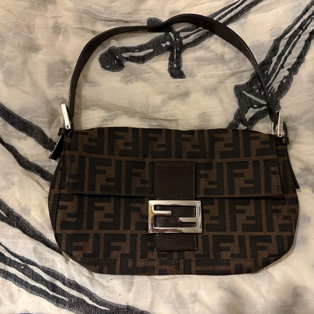 Fendi Dark Brown Shoulder Bag with Silver Accent